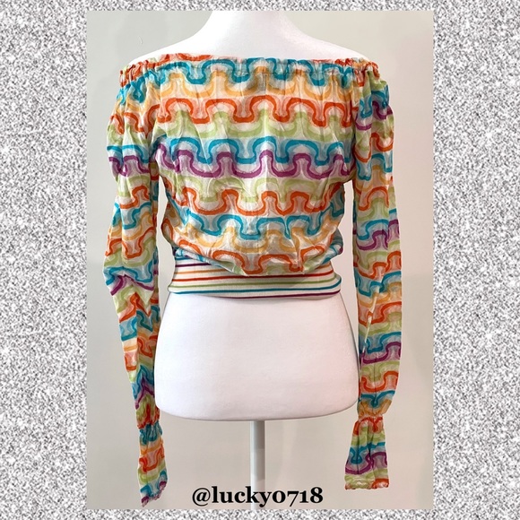 Missoni Sport EUC Multi Color Wave Off Shoulder Top Sz M - Picture 4 of 9